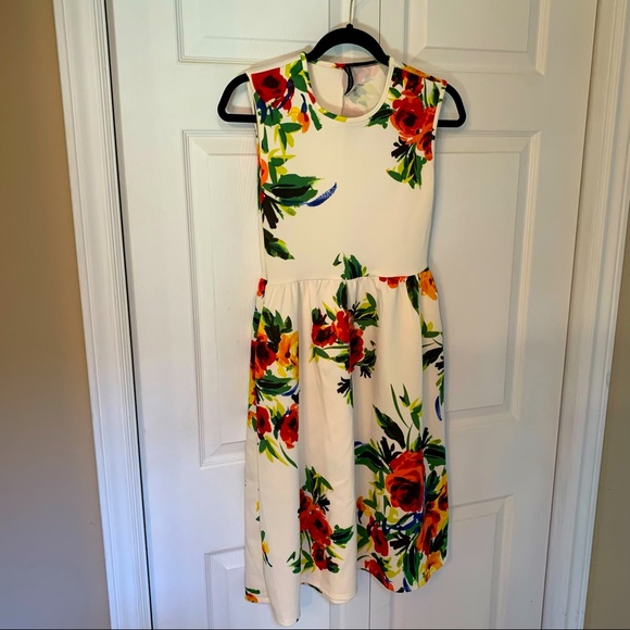 NWOT Cream Floral Fit and Flare Dress - Picture 1 of 5